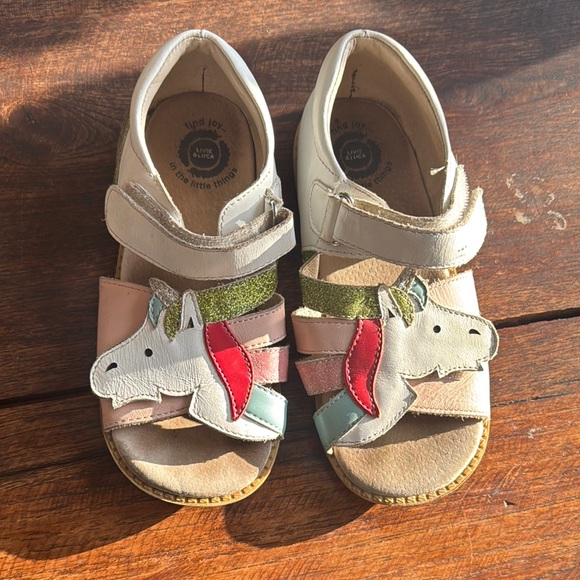 Livie & Luca Cream and Red Sandals with Velcro Strap - Picture 1 of 3